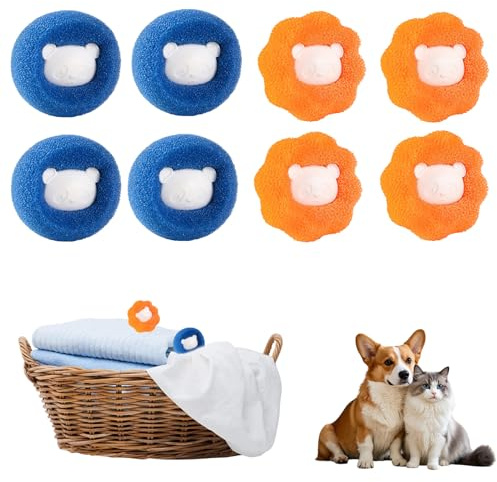 8 Pcs Fusselbälle Waschmaschine,Fusselball Für Waschmaschine,Tierhaarentferner,Haarfänger,Wiederverwendbarer Anti Fussel Bälle,Flusenfilter Zum Entfernen Von Tierhaaren Und Flusen (Orange+Blau)