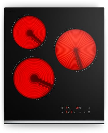 Klarstein Verosteel Ceramic Hob - 45 cm VTC, 3-Zone Electric Hob with Touch Slider, Oval Zone, Timer & Child Lock, Easy-Clean Glass Surface, Minimalist Kitchen Design