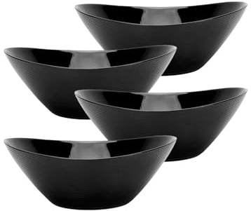 LaGlint 9 inch Oval Serving Bowl Set of 4 43 oz (1.29L) Black Salad Fruit | Medium serving bowl design, ideal for salad & side dishes, lightweight durable tableware, microwave & dishwasher safe