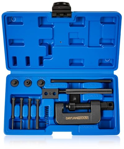 DAYUAN Motorcycle Chain Breaker Set, Chain Cutter and Riveter Kit Blue Case | 13Pcs Chain Removal Tool, 35-630 Chains Bikes Motorcycles ATVs，2.2/2.9/3.8mm Pins，Long Handle High Torque, Grind Rivet First