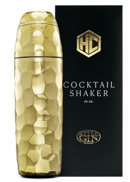 HexClad 740 ml Cocktail Shaker, Vacuum Insulated Bar Shaker with Built-in Jigger & Strainer, Leak-Proof, PVD Finish (Gold)