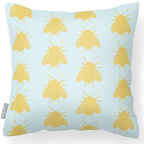 Izabela Peters Waterproof Outdoor Cushions, 43 cm, Filled, Bees - Duck Egg, Garden Furniture Seat Cushions for Chairs