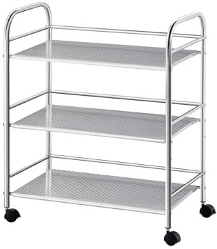 TUKAILAI Servierwagen Edelstahl mit Rollen, Küchenwagen auf Rollen, Nischenwagen mit 3 Regal, rollregal, küchenrollwagen, aufbewahrungswagen, beistellwagen,teewagen,Küche,Silver (35×50×75cm)