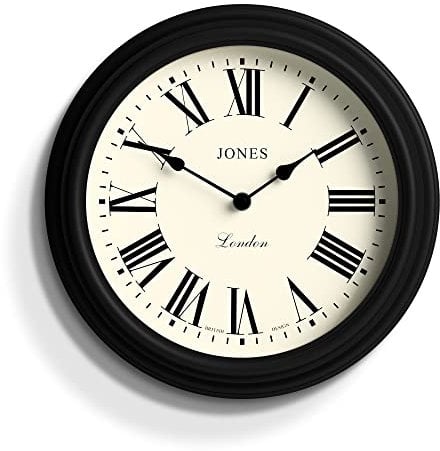JONES CLOCKS® Venetian wanduhr | Klassische runde Uhr | 30cm | Schwarz | Römische ziffern | Traditionelles Design, ideal für küche, Wohnzimmer oder Schlafzimmer