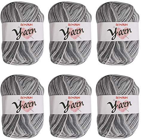 Knitting Wool Yarn Sweater Scarf 6 x 50g Double Knitting Yarn Set Cotton and Ball Large Assorted Colors 100% Acrylic Crochet Knitting Yarn Assorted Colors - Grey