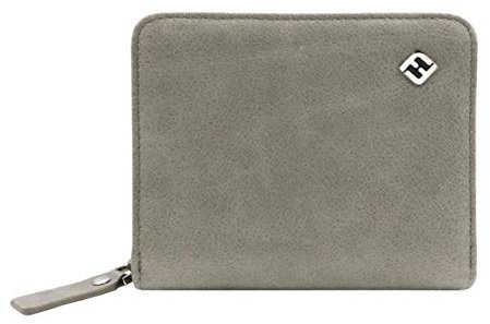 Damen Portemonnaie, Oil-Wax-Leder, grau, Reißverschluss, Münzfach, RFID Schutz - Geldbörse klein, Portmonee Geldbeutel Brieftasche Damenbörse Damengeldbörse Damenportemonnaie Damengeldbeutel Münzbörse