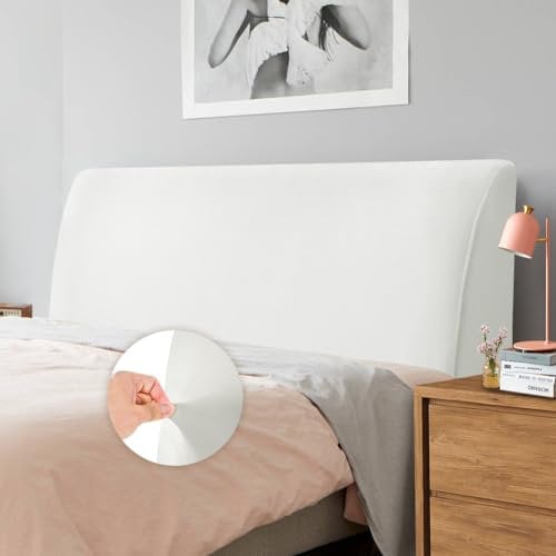 Caijin Bettkopfteil Hussen Bett Kopfteil Bezug, Weicher Strecken Samtstoff Staubdicht, Staubdichte Schutzhülle für gepolsterte Schlafzimmer Kopfteil, Samt Stoff (200-220 cm(King), Weiß)