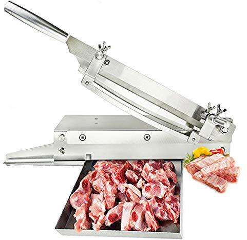 Household Meat Slicer, Frozen Meat Bone Cutting Machine Double Blade Thickness Adjustable, Commercial Stainless Steel Chicken Fish Lamb Chops Cutter