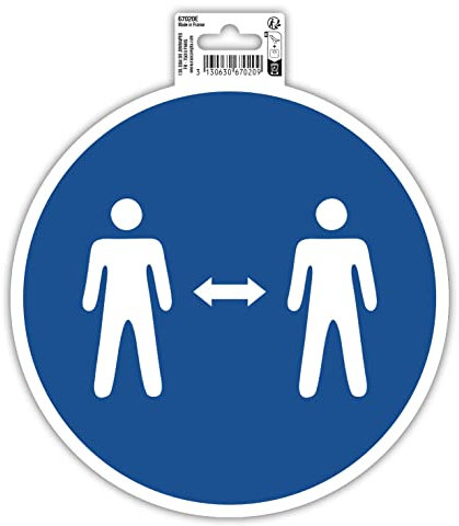 Exacompta - Réf. 67020E - 1 panneau rond autocollant rond GARDEZ VOS DISTANCES - Stop Covid - En PVC traité anti-dérapant et résistant aux UV - Diamètre du panneau : 20 cm - Coloris bleu