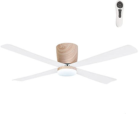 wonderlamp Ventilador de techo madera, con luz y mando Napur, Silencioso, 5 velocidades, Para techos bajos, Color Luz regulable