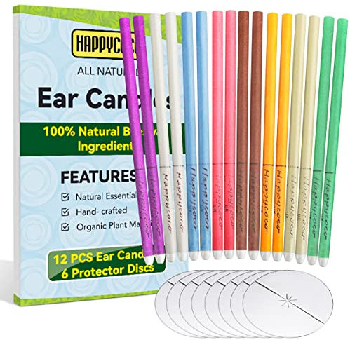 Happycoco All Natural Ear Candles Beeswax Candling Cones - 16 Pcs (8 Colours), 100% Non-Toxic Cylinders Fragrance Hollow Cone Candles with 8 Protective Disks (Upgraded)