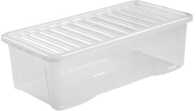 TENLITE PACK OF 2 Large Storage Box with Lid Strong Plastic Stackable Nestable Container Home Office Clear (62 Litre)