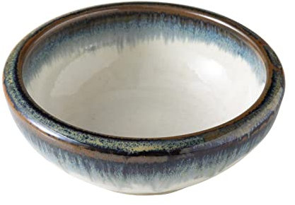 Wazakura Minoyaki Serie Kleine Runde Glasierte Ikebana Blumenvase, Made in Japan, Handbemalte Keramik für Blumenstecken Arrangements - Weiß und Blau