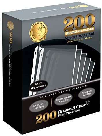 GOLD SEAL 200 Count Diamond Clear Extra Heavyweight Sheet Protectors, 4 mils Strong,8.5 x 11, Top Load, 200 Boxed Sheet Protectors