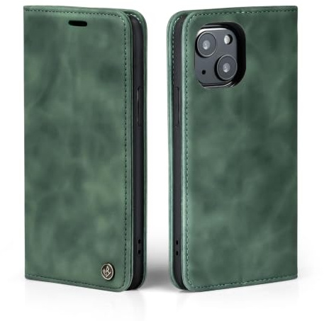 LBH Handyhülle für Apple iPhone 13 in Grün mit Karten- und Geldfach Smartphone Hülle mit Standfunktion Flip Case Schutzhülle Magnetverschluss Vintage
