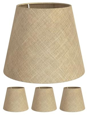 ledscom.de 4 Stück Lampenschirm, Leinen, Jute, Hanf, Textil, Stoff, natur-beige, 200mm Ø