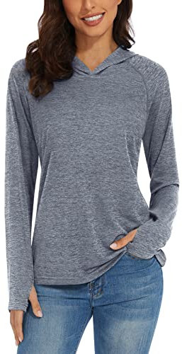 TACVASEN Sportshirt Damen Sonnenschutz UV Hoody mit Daumenlöcher Langarmshirt Funktionsshirt Segeln Dunkelgrau M