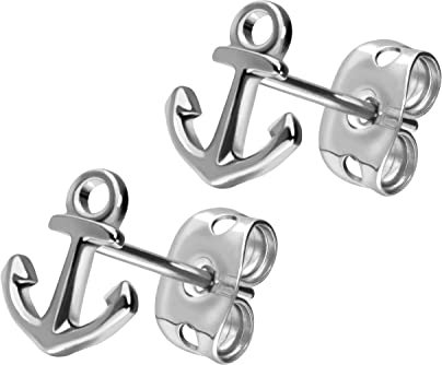 FILANGO 1 Paar Titan Ohrstecker ANKER Ohrring Schmuck Silberfarben