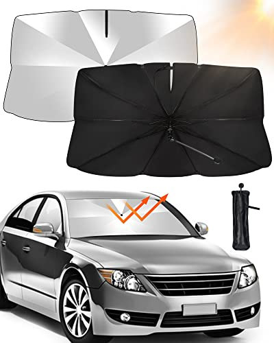 Parasol Delantero Coche, Parasol Coche Delantero Plegable, Parasol Paraguas Coche, Rotación de 360°, Parasol Paraguas Coche Protección UV para la Mayoría de los Coches