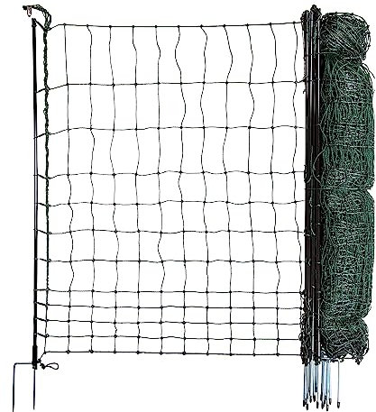 horizont strongLine Hühnerzaun 50m lang, 110cm hoch - 15 Fiberglaspfähle mit Doppelspitze - Geflügelzaun ohne Strom, mobiler Zaun, Elektrozaun Hühner, Hühnerauslauf, Geflügelnetz