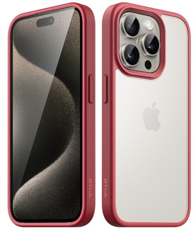 JETech Matt Hülle für iPhone 15 Pro 6,1 Zoll, Stoßfest Militärstandard FallSchutz Handyhülle, Mattierte Rückseite Schutzhülle, Anti-Fingerabdruck (Dunkelrot)