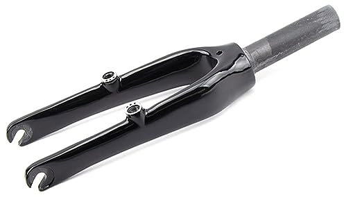 HIMALO 14 Pouces Fourche De Vélo Pliante Fibre De Carbone Fourche Rigide 1-1/8'' Tige Droite sans Filetage Frein en V Fourche BMX 74mm*9mm QR Fourche Dure Légère (Color : Glossy Black A)