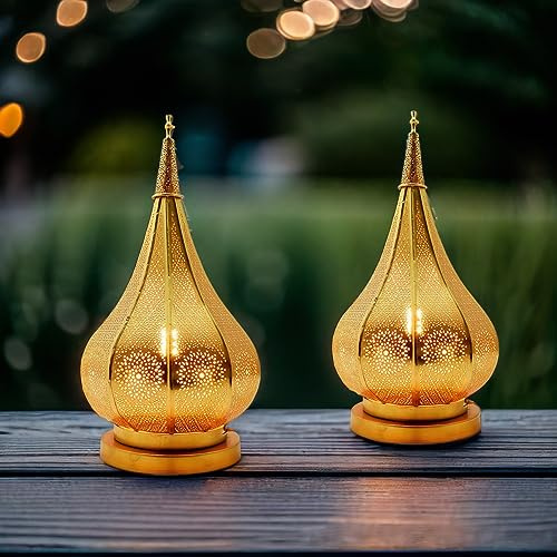 2er Set Orientalische Gartenlaterne Ezana aus Metall in Gold 36 cm