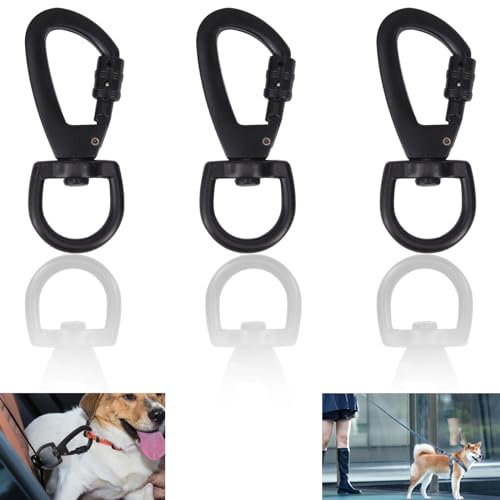 ANROI Karabinerhaken mit Drehgelenk für Hundehalsband, 3er Pack drehbare Karabinerhaken mit Schraubverschluss,vielseitiger drehbarer Karabiner für Hundeleine, Bergsteigen, Schlüsselanhänger