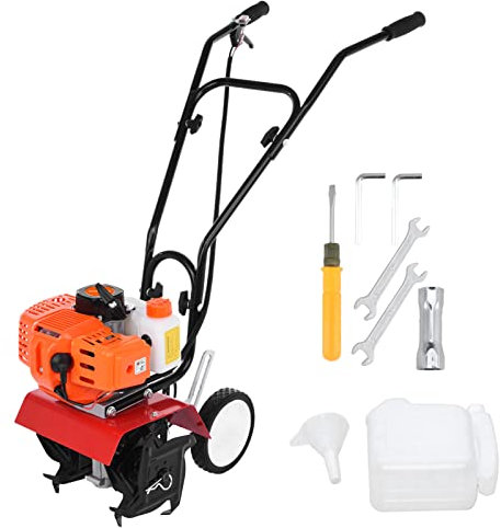 CUSROS 3HP Garden Petrol Tiller Cultivator 2-Stroke 52cc 9000rpm, Lawn Soil Rotovator with 30cm Tilling Width and 20cm Tilling Depth, Garden Mini Tiller Orange 1.2L Fuel Tank