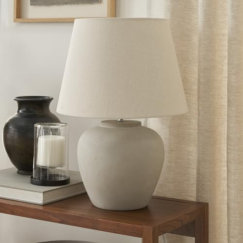 Nourison Home 20 Sand (Light Beige) Neutral Ceramic Table Lamp with Fabric Shade, Bedside Nightstand Lamp for Bedroom, Living Room, Entryway