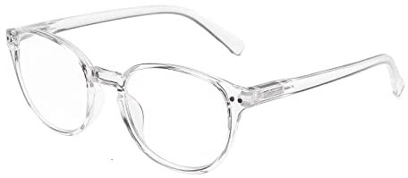 SKYWAY Blue Light Blocking Reading Glasses with Spring Hinges, Round Computer Gaming Readers Women Men Lightweight Anti Glare, Non-Prescription Glasses (+1.0,Transparent)