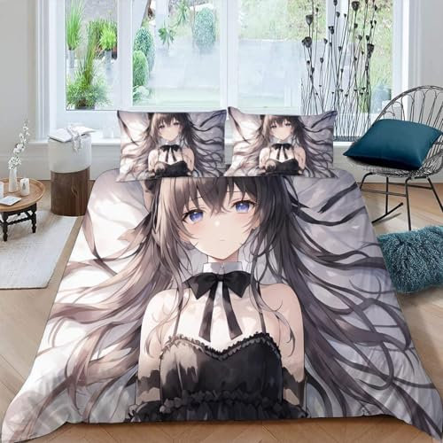 DILANI Bettwäsche 135x200 Kinder Anime Mädchen 3D Bettwäsche-Set 3 Teilig Japanische Manga-Kawaii Weiche Microfaser Bettbezug mit Reißverschluss und Kissenbezug 80x80cm für Mädchen Jungen Kinder