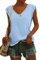 NARRAME T-Shirt d'été à Manches Courtes et col en V pour Femme - Débardeur léger et décontracté Uni Bleu Clair Grand L 42-44