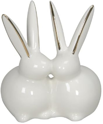 putzige originelle kuschelnde kleine Osterhasen aus Porzellan in weiß mit etwas Gold als 2-er Figur