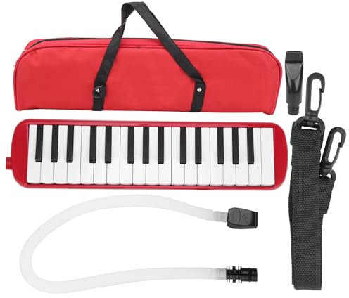 Melodica-Instrument mit 32 Tasten, Air-Piano-Tastatur-Musikinstrument mit Tragetasche und Kurzen Mundstücken, für Studenten, Anfänger, Interpreten, Musikliebhaber (Rot)