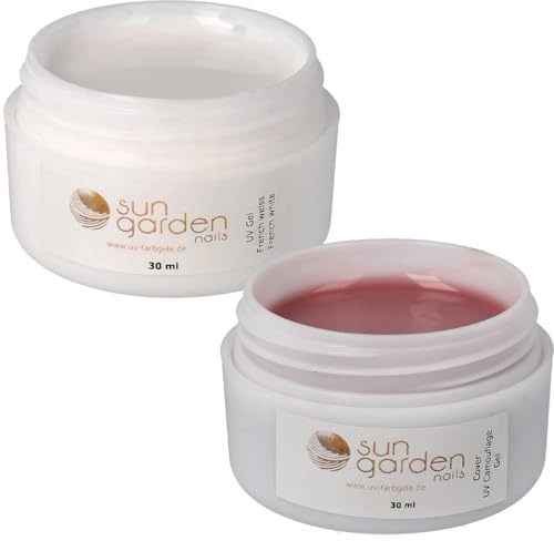 Sun Garden Nails Cover Gel Camouflage Nude Make-up 30 ml & Frenchgel Weiß 30 ml – 2-teiliges UV Gel Set für Nagelbettverlängerung, French Maniküre, Nagelaufbau und Modellage – UV & LED härtend