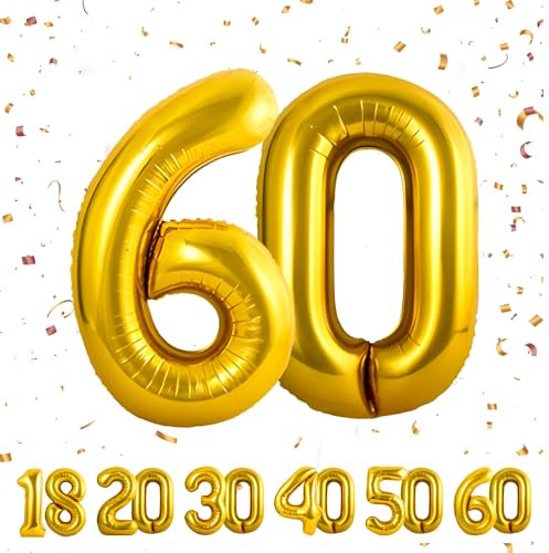 60 Geburtstag Deko zahlen luftballon 60 jahre | Folienballon Gold- für 60. Geburtstagsdeko Männer Frauen Ballon Zahl Deko zum Geburtstag fliegt mit Helium 60.Geburtstagsparty 40-101cm