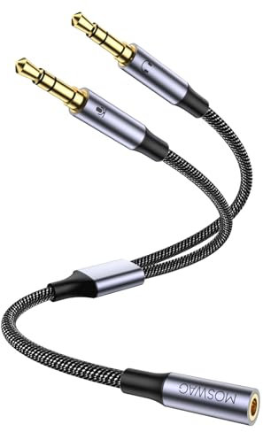MOSWAG Audio Splitter Y Adapter, 3,5mm Buchse auf Doppel 3,5 mm Klinkenstecker Headset Mikrofon Adapter Audio Splitter Kabel kompatibel mit Kopfhörer, PC, Gaming Headset, Laptop usw