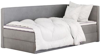 mybed. Boxspringbett Einzelbett Mitto Conti Twin Rechte Seite Polsterbett mit Bettkasten Grau 7-Zonen Taschenmatratze H2 120x200 und Topper Jugendbett Kinderbett