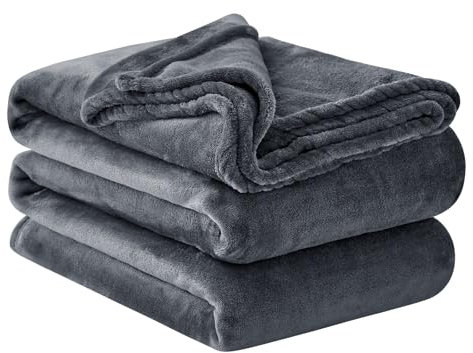 Aisbo Fleece Blanket Throw Dark Grey - Versatile Soft Warm Blanket Fluffy Large Throws for Bed, Cozy Solid Flannel Queen Size Blanket for Sofa Couch, 220x240cm Dark Gray