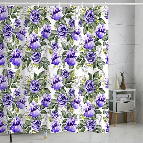 FAIRYGATE Wet Room Shower Curtain Travel Decor Shower Curtains Holiday Summer House Flowers Window Image Fabric Bathroom Decor Set with Hooks 180CM Long B9914