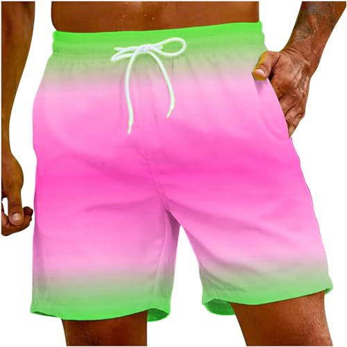Costume da bagno da uomo, ad asciugatura rapida, da uomo, da nuoto, da uomo, con gradiente di colore, casual, da spiaggia, con coulisse regolabile, Rosa caldo 4, M