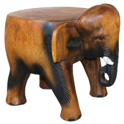 Baoblaze Wood Elephant Stool Foot Stool Seat Hand Carved Housewarming Gift Creative Ottoman Plant Stand for Bedroom Closet Living Room, 25x20x20cm