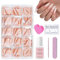 DMQ Ombre False Nails Kit, 240Pcs Nude White Gradient Press on Nail, Coffin Pink Tip Fake Nails Long, 15 Sizes Soft Gel Stick on Nails, Soak Off Acrylic Nails for Nail Extensions DIY