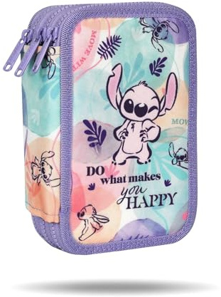 CoolPack Disney Stitch Federmäppchen Jumper 3 – gefülltes 3-Fach Schüleretui – 46-teilig