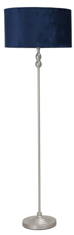 ValueLights | Brushed Chrome Metal Candlestick Floor Lamp with Navy Blue Velvet Drum Shade Living Room Light | Floor Lamps, Home Décor & Improvement Essential