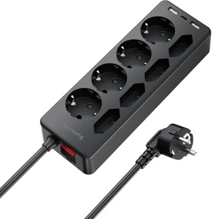 Regletas Enchufes con USB,Regleta 8 Tomas de AC y 2 USB A 1 USB C Enchufe Multiple,Regleta Enchufes Proteccion Sobretension, 2 M Alargador Enchufe Plano con Interruptor para Mesa, Oficia, Casa, Negro