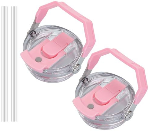 30oz & 20oz Replacement Lid for Stanley IceFlow Stainless Steel Tumbler,2 PCS Spill Proof Tumbler Cover with Handle & 2-in-1 Flip Straw Spout,Leak-Proof Splash Resistant (Pink)