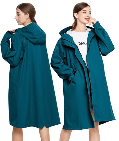 LAMA Regenmantel Wasserdicht Regenponcho Unisex Regenjacke Atmungsaktiv Regencape Regenschutzbekleidung Raincoat für Herren Damen Fahrrad Wandern Camping Reisen, Meeresblau, L