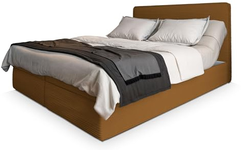 Masseno Boxspringbett Astor 180x200 cm Komplett-Set mit Matratze und Topper, Polsterbett mit Zwei Bettkästen -Gelb, Lincoln 48